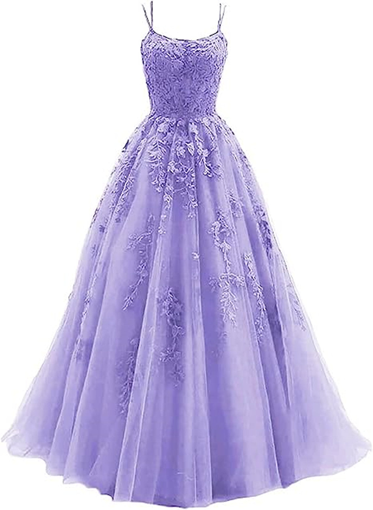 Lavender A-line Tulle with Lace Long Party Dress