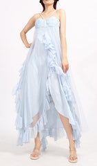 Ebru Ethereal Ruffle Mesh Maxi Dress