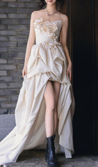 Dalal Strapless High-Low Petal Wedding Gown