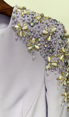 Darcie Lavender Embellished V-Neck Long Sleeve Maxi Gown