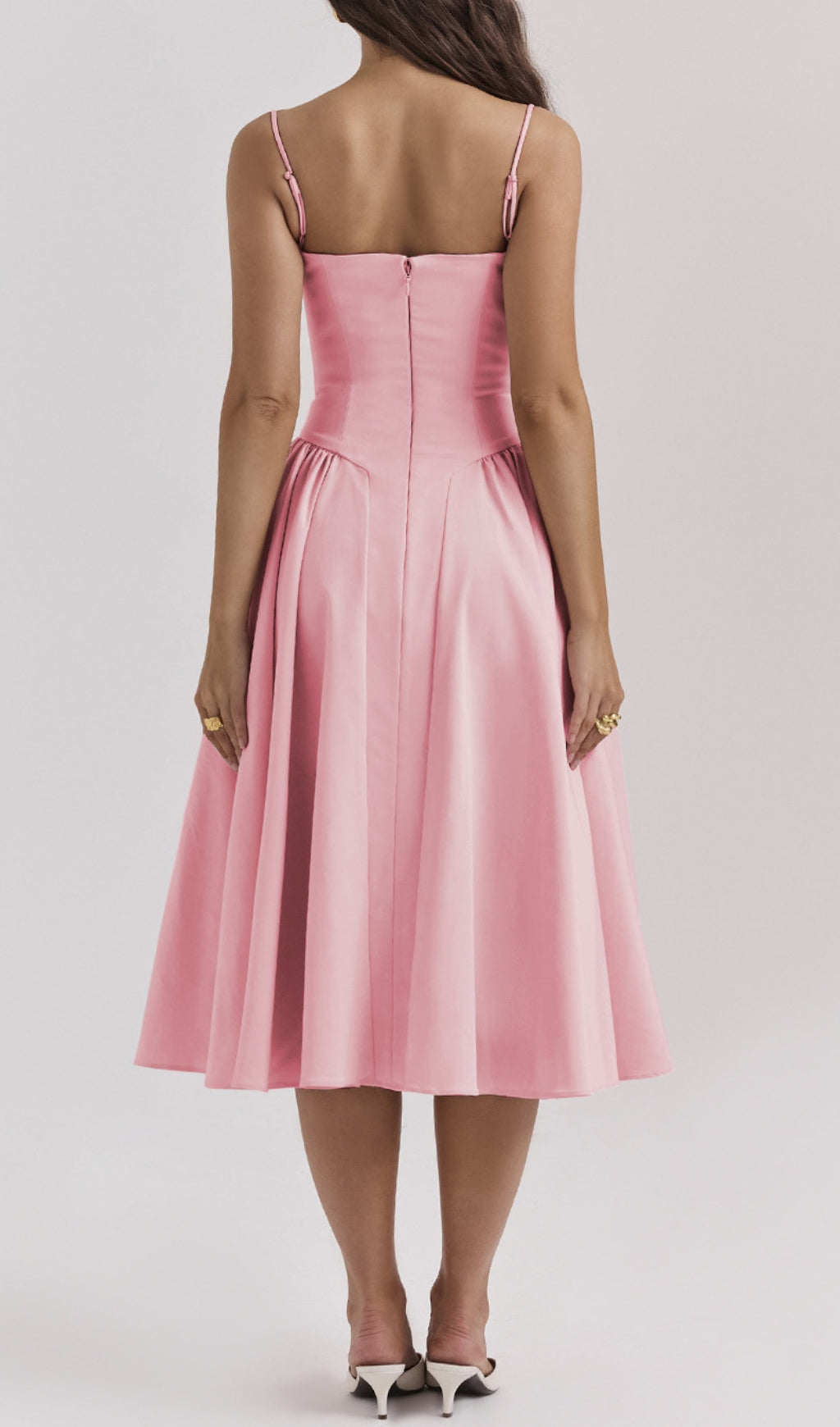 Dextra Pink Bustier Pleated Midi Dress