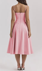 Dextra Pink Bustier Pleated Midi Dress