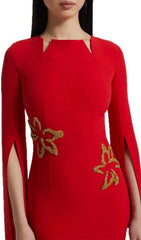 Ellera Red Embellished Maxi Gown with Elegant Cape Sleeves