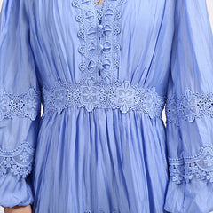Este Periwinkle Blue Boho Lace-Trim Long Sleeve Maxi Dress