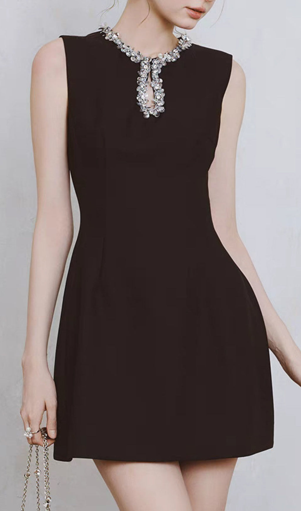 Dorin Sparkle & Shine Black Embellished Keyhole Mini Dress