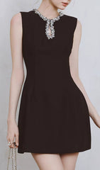 Dorin Sparkle & Shine Black Embellished Keyhole Mini Dress