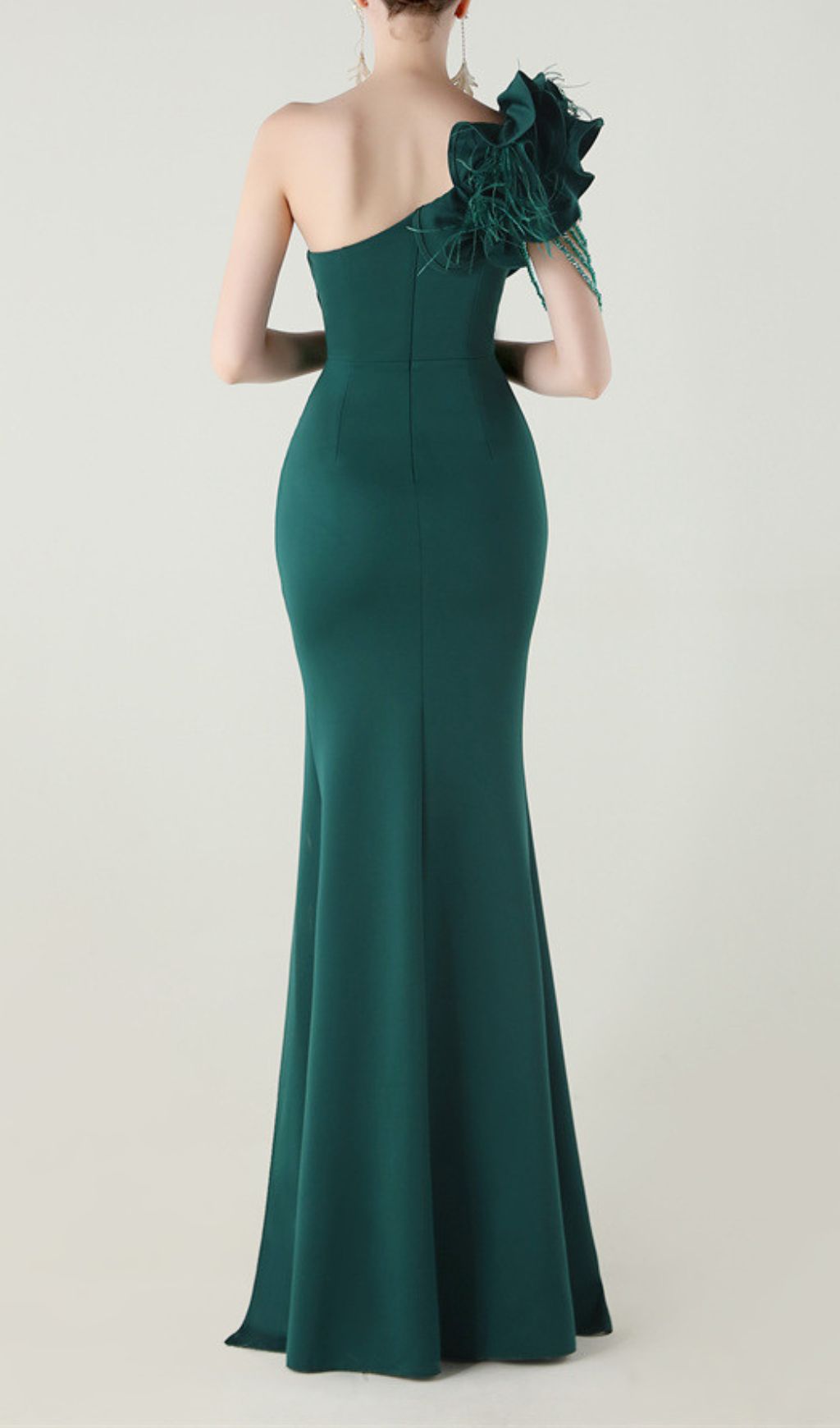 Ijlal Emerald Green One-Shoulder Ruffle Slit Maxi Gown