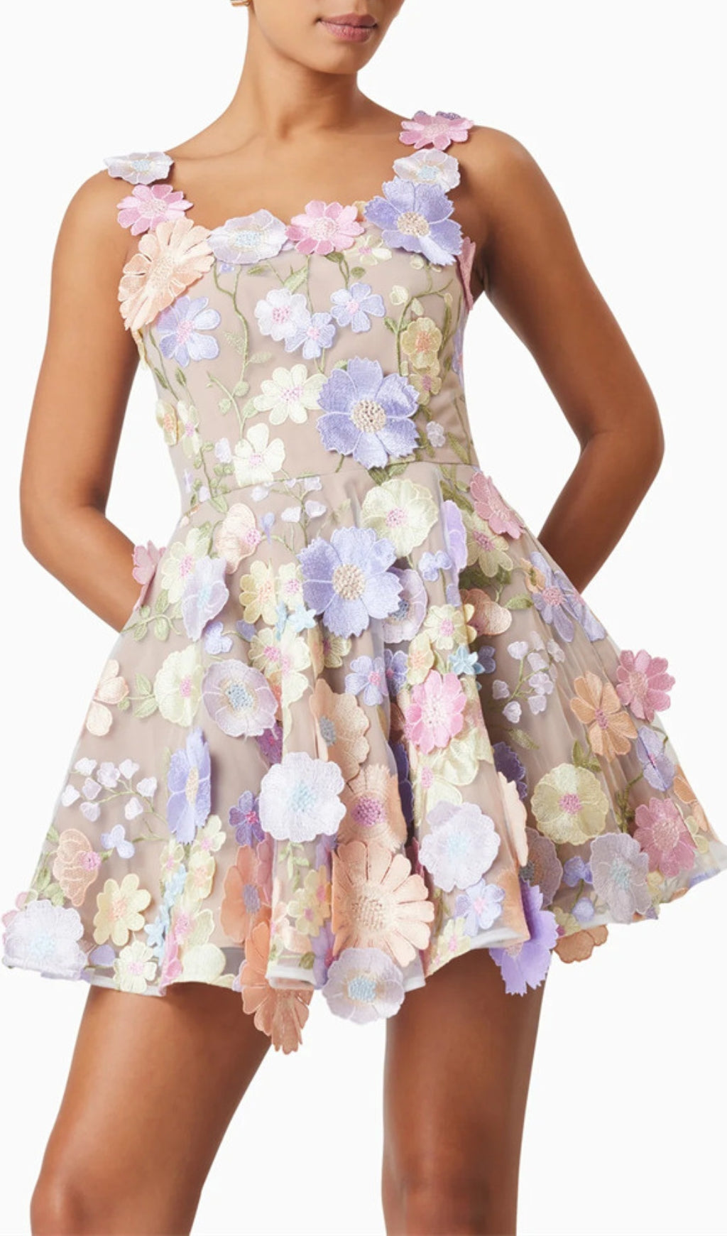 Deva Pastel 3D Floral Embellished Mini Dress