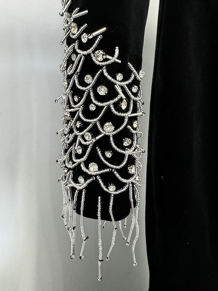 Jovia Black Velvet Beaded Maxi Gown