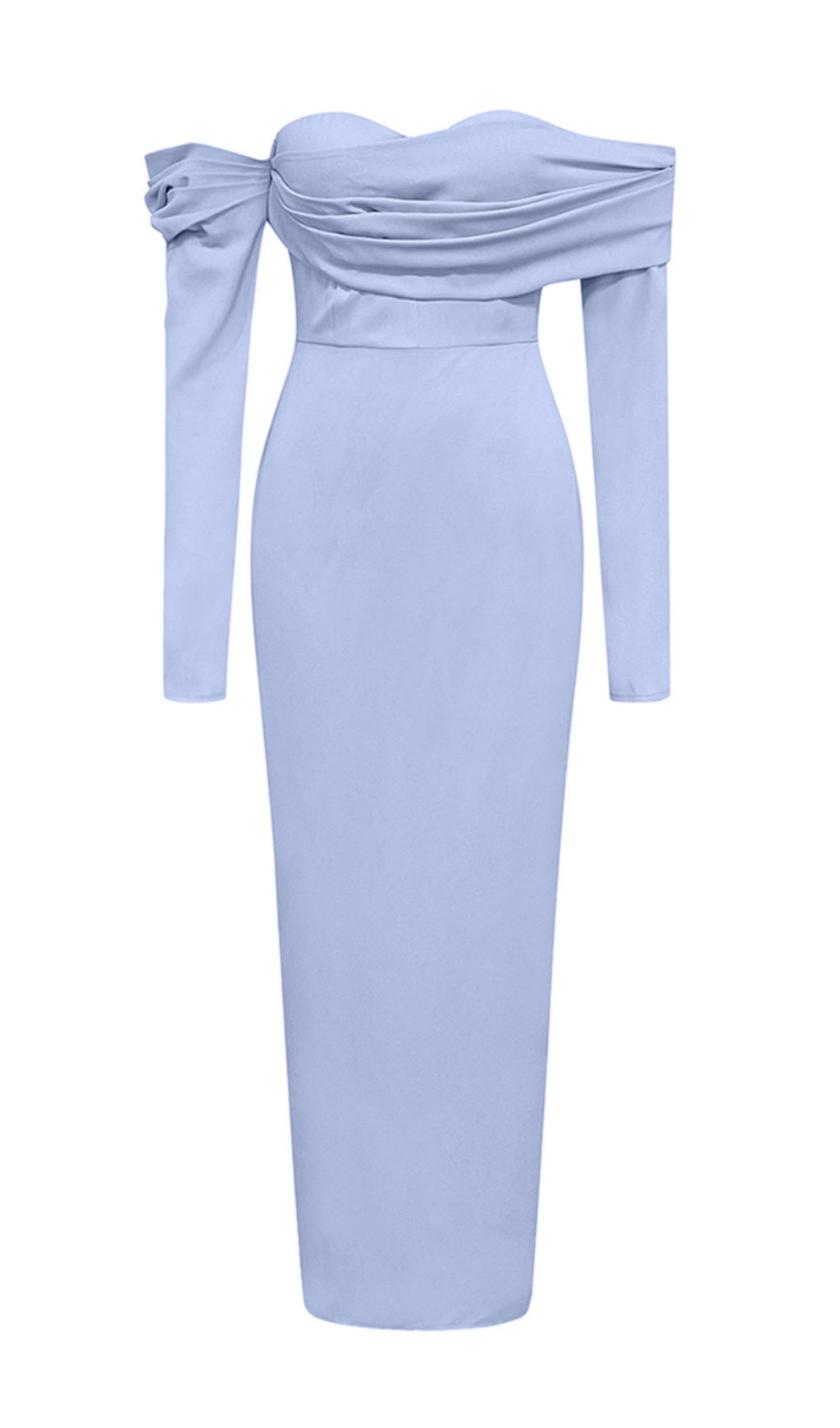 Aiesha Elegant Periwinkle Off-Shoulder Draped Bodycon Maxi Dress