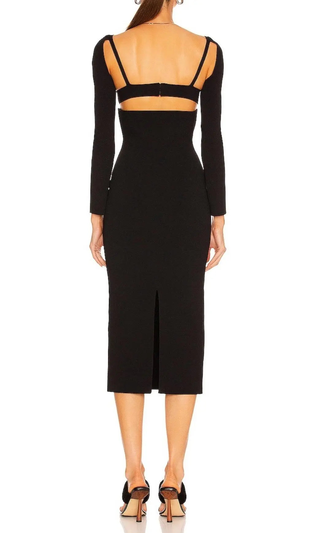 Chic Black Strappy Cutout Bodycon Midi Dress
