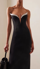 Emmy Black Diamond V-Neck Strapless Bodycon Maxi Dress