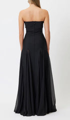 Elegant Black Strapless A-Line Maxi Dress