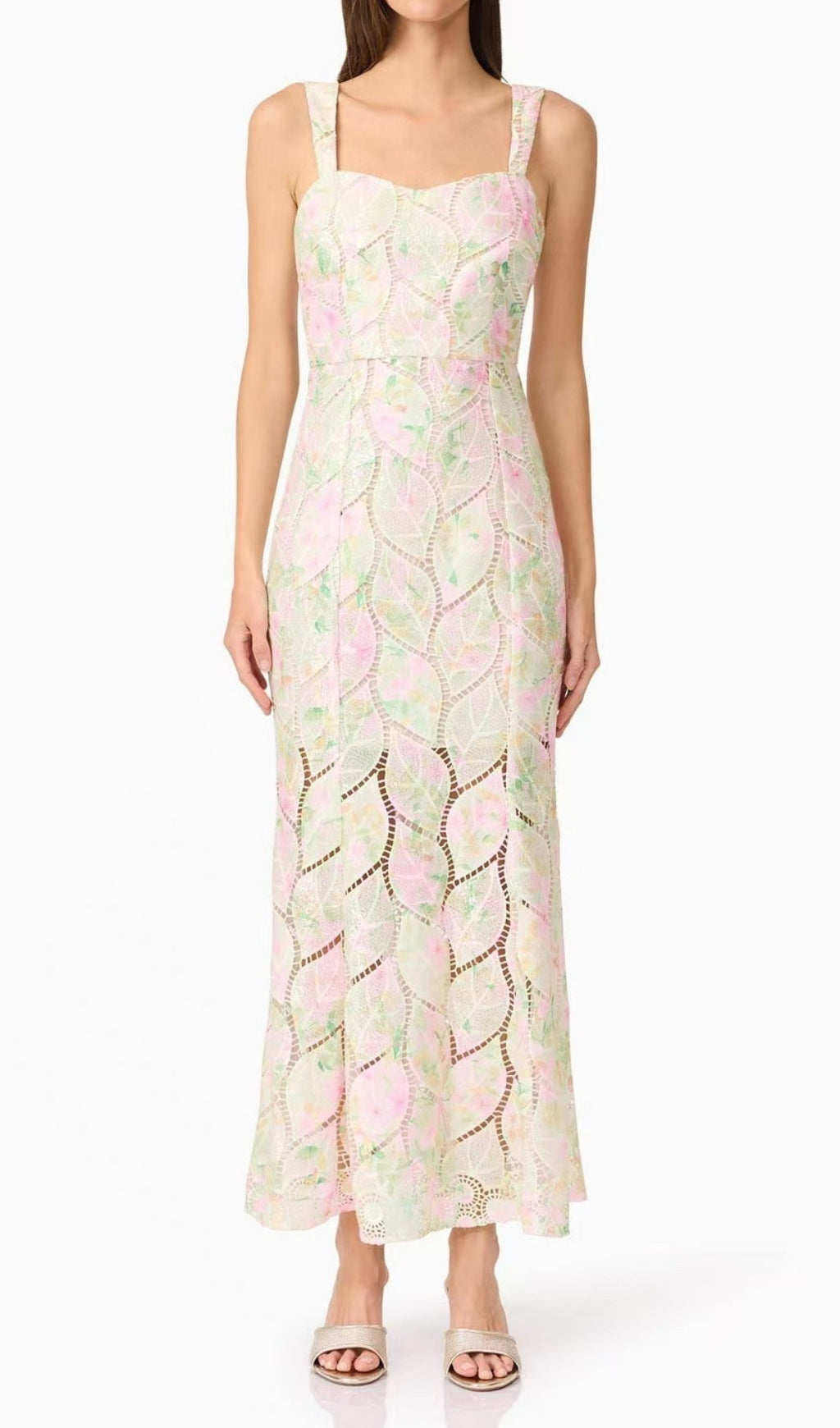 Fujiko Garden Bloom Leaf Lace Strappy Maxi Dress