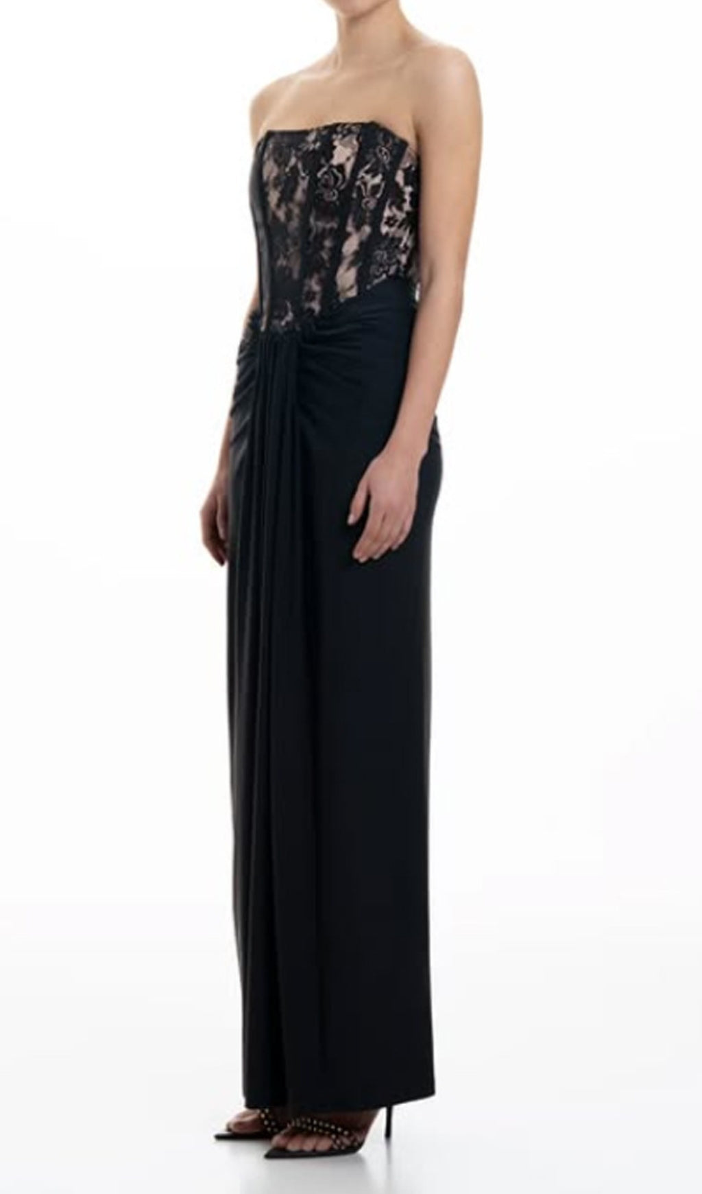Dovie Black Strapless Corset Lace Maxi Dress