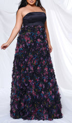 Belinay Black Strapless Plus Size Vibrant Floral Ruffle Maxi Dress
