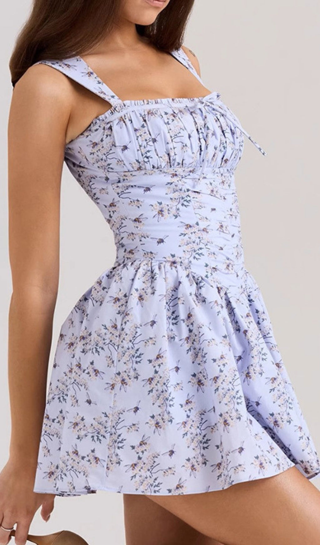François Blue Floral Ruched Mini Dress