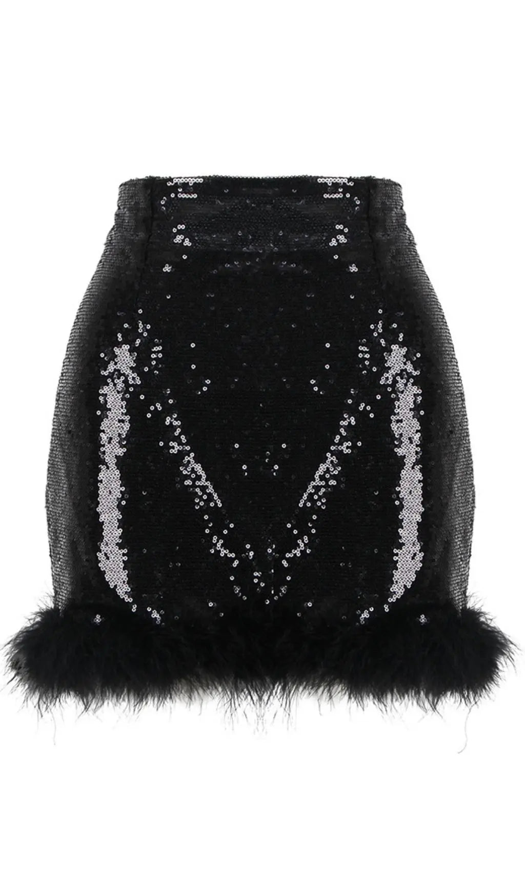 Glamorous Sequin & Feather Mini Skirt