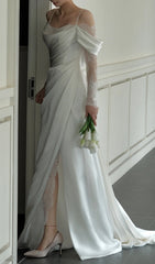 Claire Off-Shoulder Lace & Satin Wedding Gown