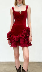 Fern Velvet Rose Ruffle Mini Dress