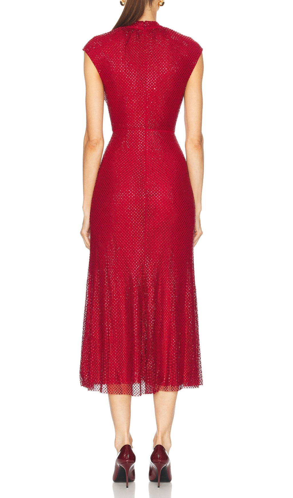 Dagfrid Radiant Red Crystal Flower Midi Dress