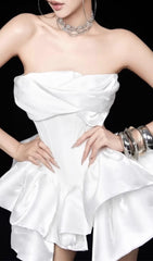 Emiel White Strapless Corset Ruffle Mini Dress