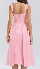Dilanne Pink V-Neck Pleated Midi Dress
