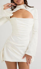 Ivory Draped Satin Cut-Out Mini Dress