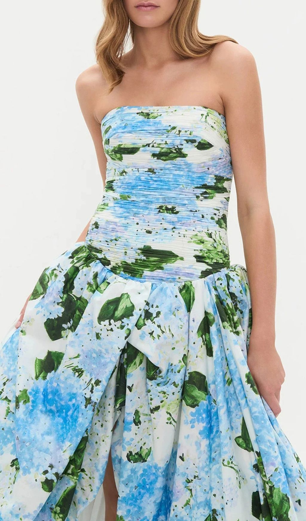 Hestia Strapless Blue Floral Maxi Dress