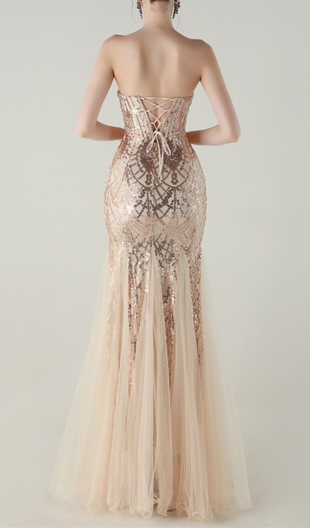 Ikuye Strapless Sequin Mesh Maxi Dress