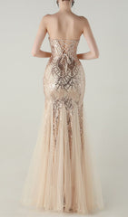 Ikuye Strapless Sequin Mesh Maxi Dress
