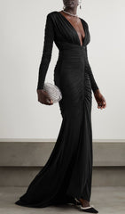 Alda Luxe Backless V-Neck Ruched Gown