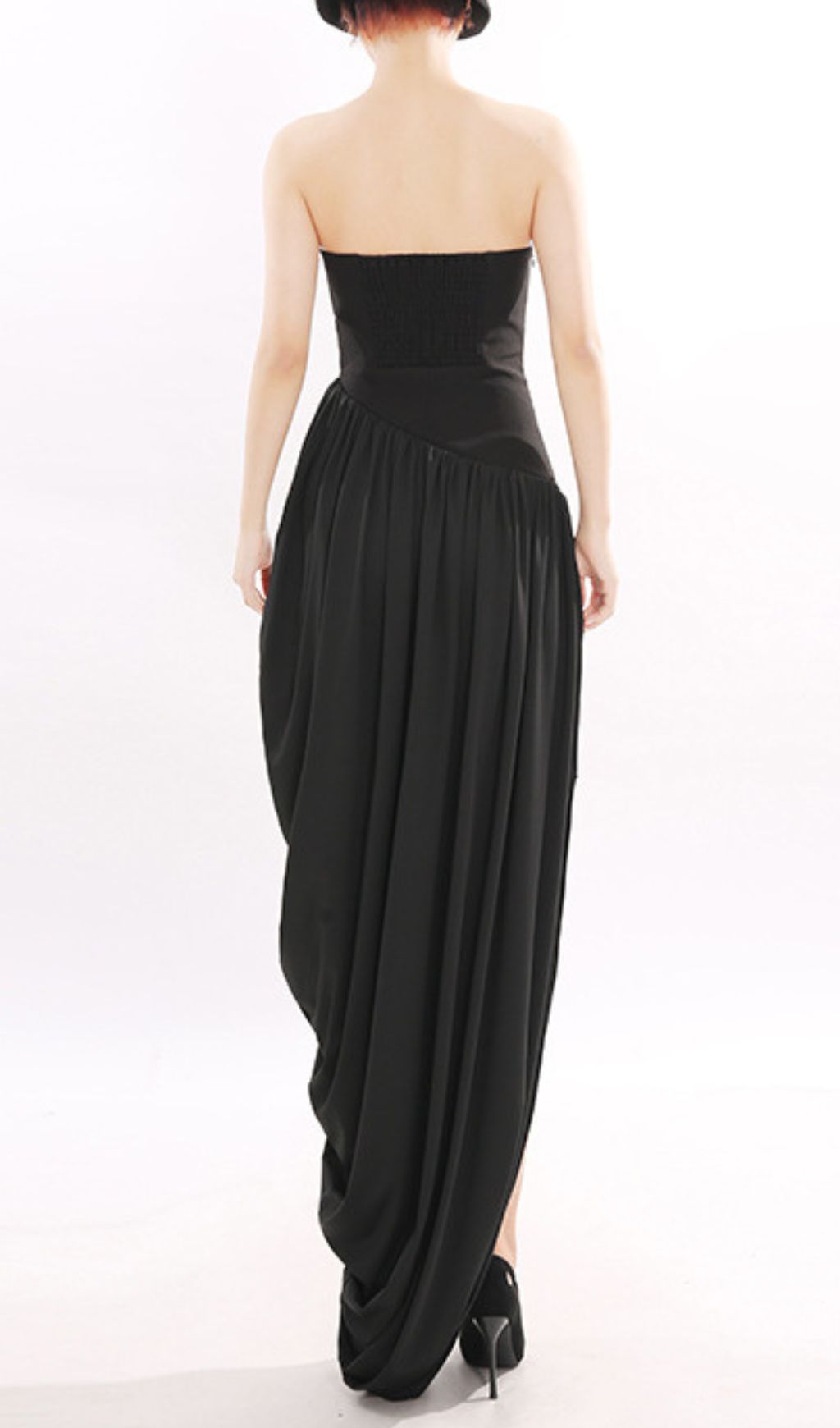 Jethra Black Strapless Asymmetrical Maxi Dress