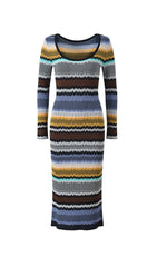 Juliette Vibrant Wavy Stripe Knit Long Sleeve Midi Dress