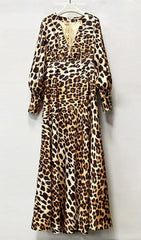 Igraine Daring Leopard Print V-Neck Maxi Dress with High Slit