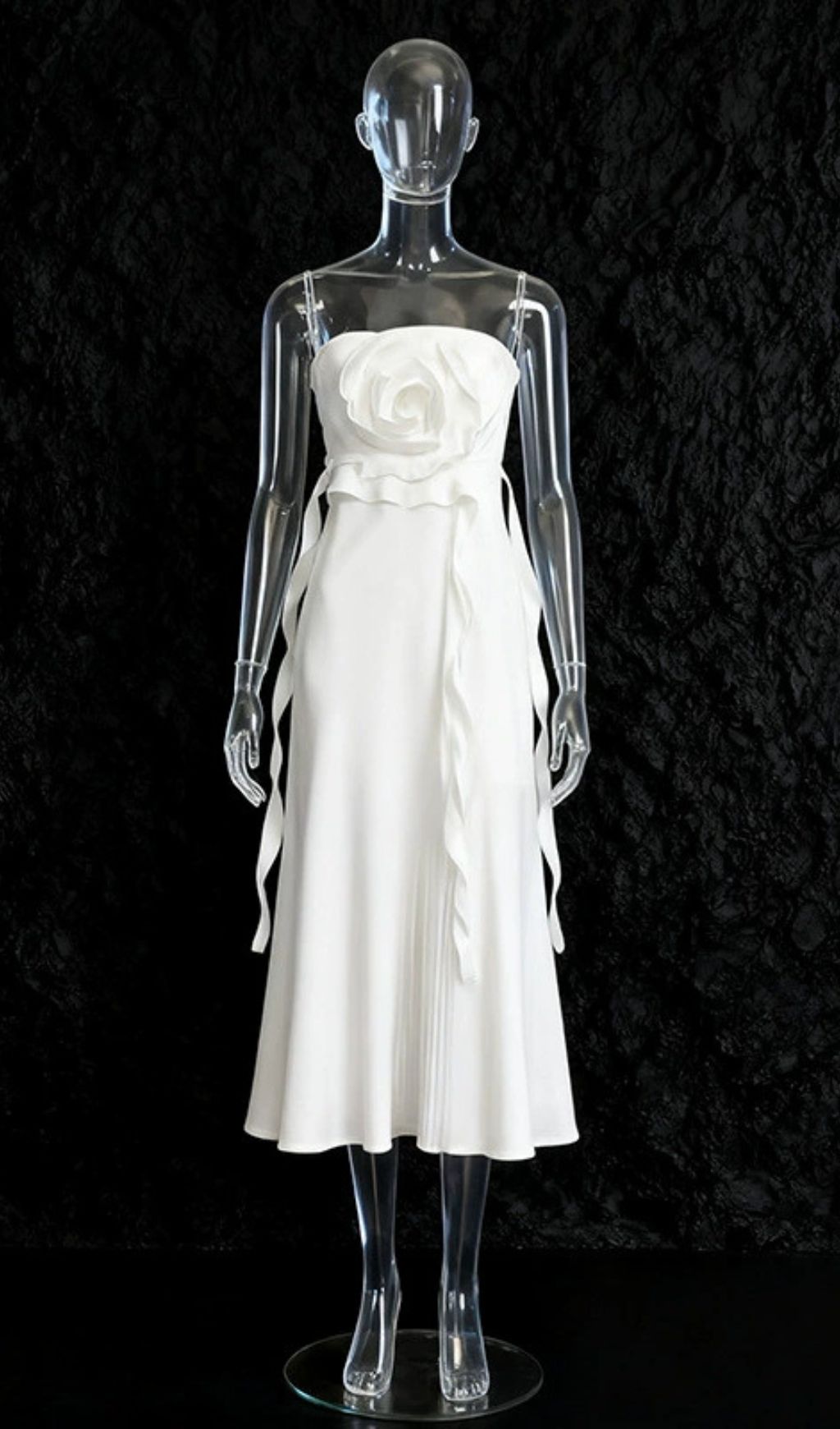 Inga Elegant Strapless 3D Flower Midi Dress