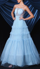 Enchanting Sky Blue Sparkle Tulle Corset Maxi Gown