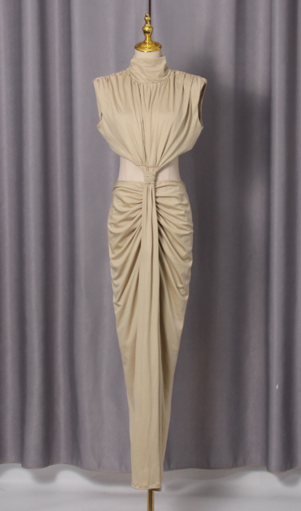 Itxaro Khaki Halter Cutout Maxi Dress