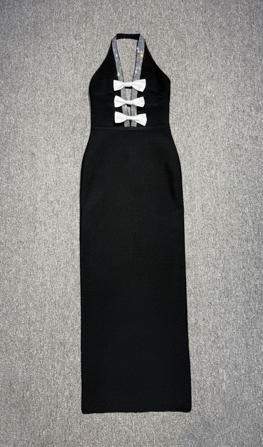 Hoffman Black Halter Bandage Maxi Dress with Sparkle Bow Detail