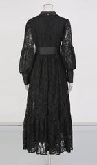 Ivria Elegant Black Lace Maxi Dress