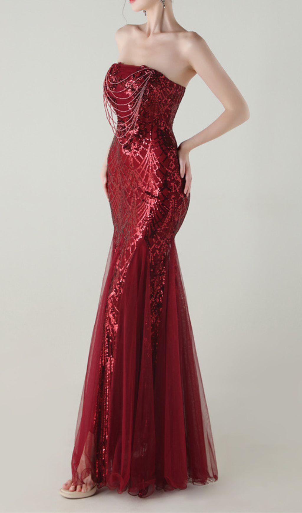 Ikuye Radiant Red Strapless Sequin Mermaid Gown