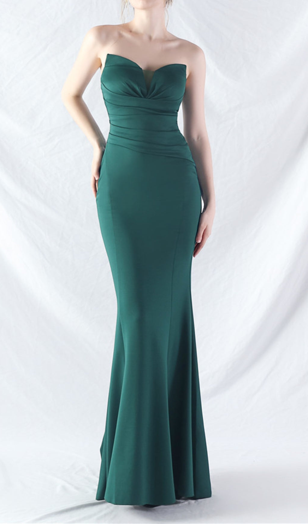Chrina Emerald Green Strapless Ruched Mermaid Maxi Dress
