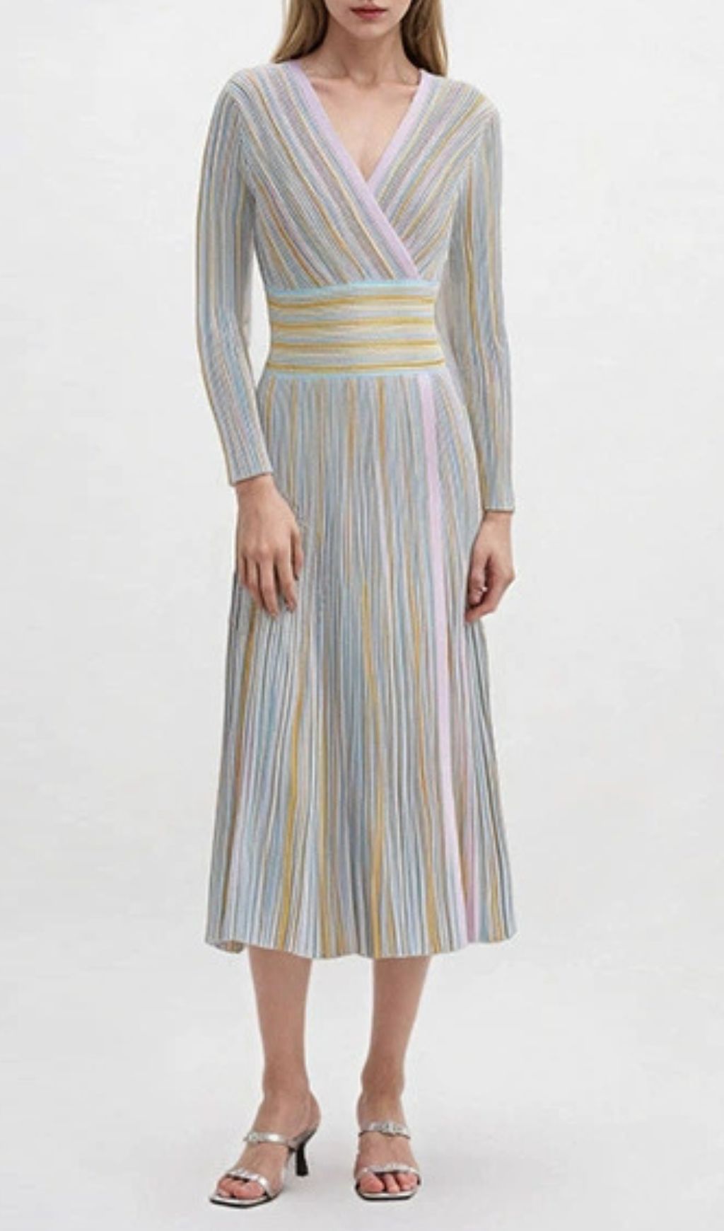 Gisela Chic Pastel Stripe V-Neck Midi Dress