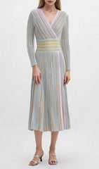 Gisela Chic Pastel Stripe V-Neck Midi Dress