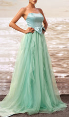 Dafna Mint Strapless Bow Tulle Maxi Gown