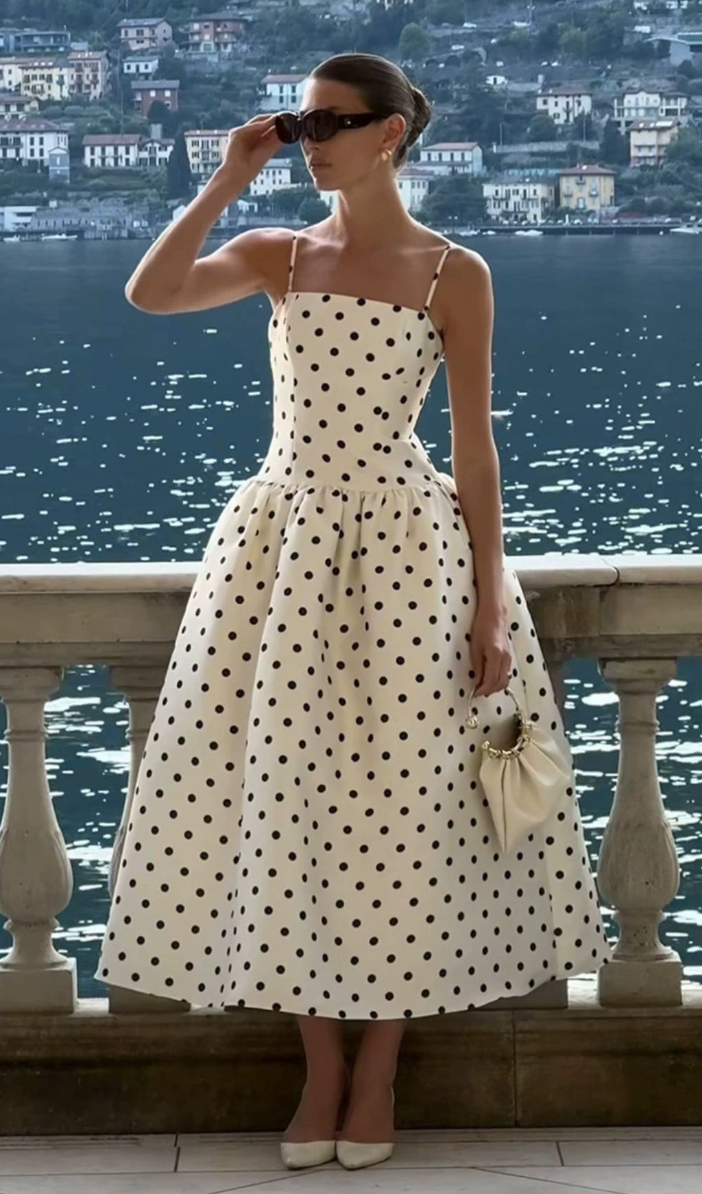 Floriane Retro Chic Polka Dot A-Line Midi Dress