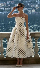 Floriane Retro Chic Polka Dot A-Line Midi Dress