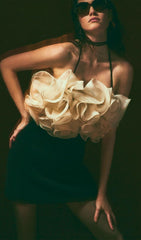 Jameela Black Halter Ruffle Mini Dress