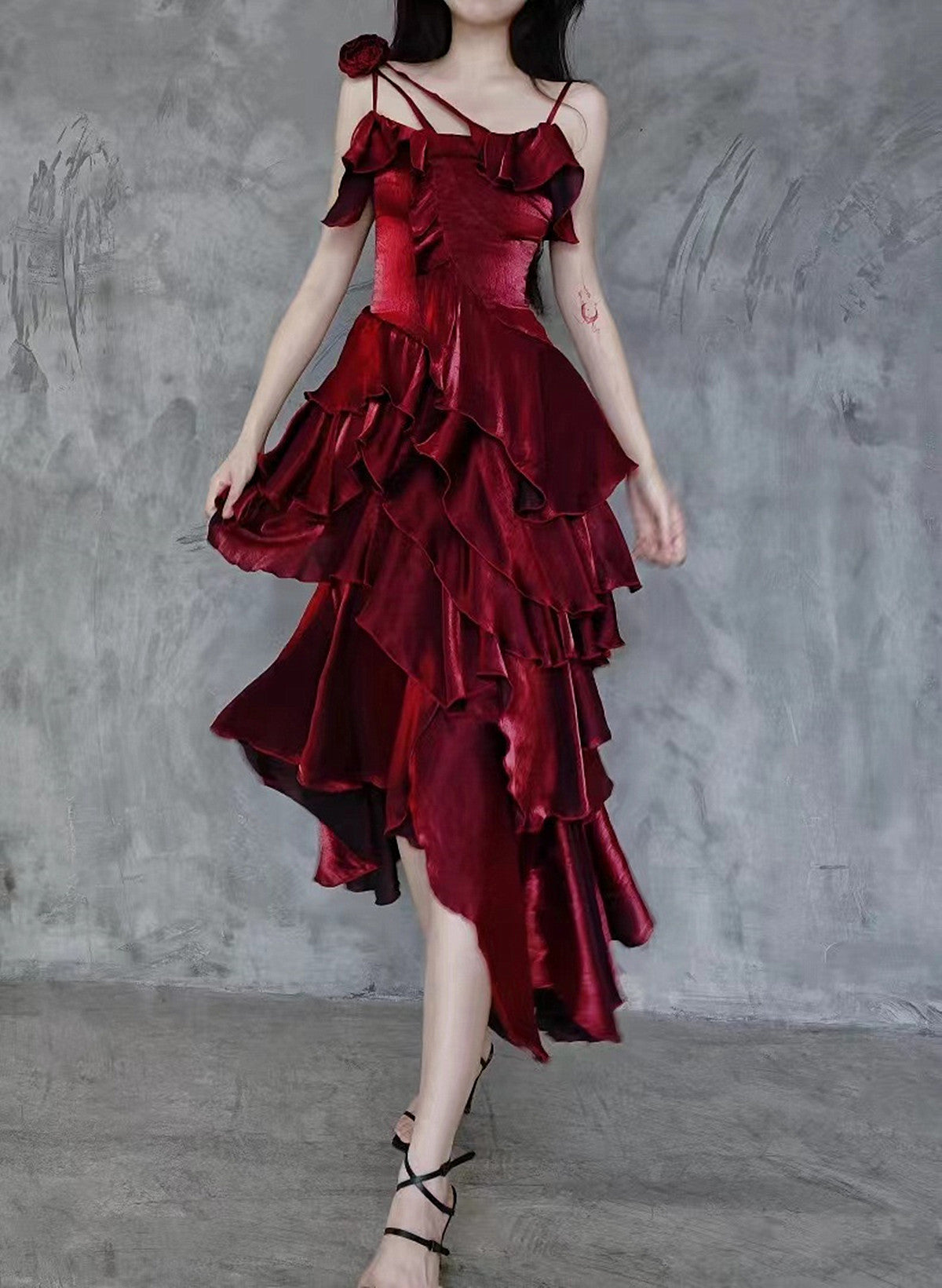 Wine Red High Low Straps Homecoming Dress Party Dress