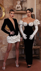 Head-Turning Black & White Crystal Puff Mini Dress